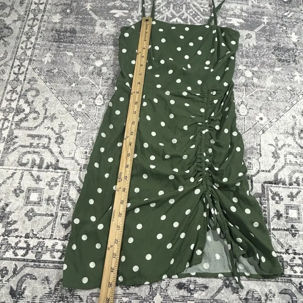 Aéropostale Green White Polka Dot Ruched Midi Dress XS Smocked Back - Picture 7 of 8